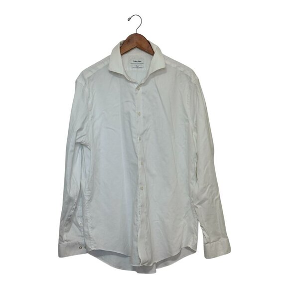 Calvin Klein Shirts Men's Size 17 White Steel + Slim Fit Stretch Wrinkle Free - Picture 9 of 9